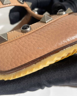Valentino Garavani Beige Grained Calfskin Rockstud Caged Pumps 100MM Size 39-10