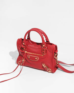 Balenciaga Red Classic Metallic Edge Mini City Bag