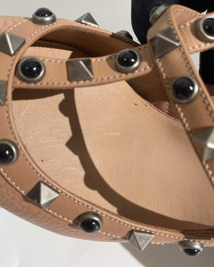 Valentino Garavani Beige Grained Calfskin Rockstud Caged Pumps 100MM Size 39-19