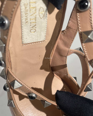 Valentino Garavani Beige Grained Calfskin Rockstud Caged Pumps 100MM Size 39-20
