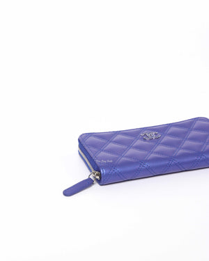 Chanel Metallic Blue/Violet Quilted Lambskin Small Zip Around Wallet