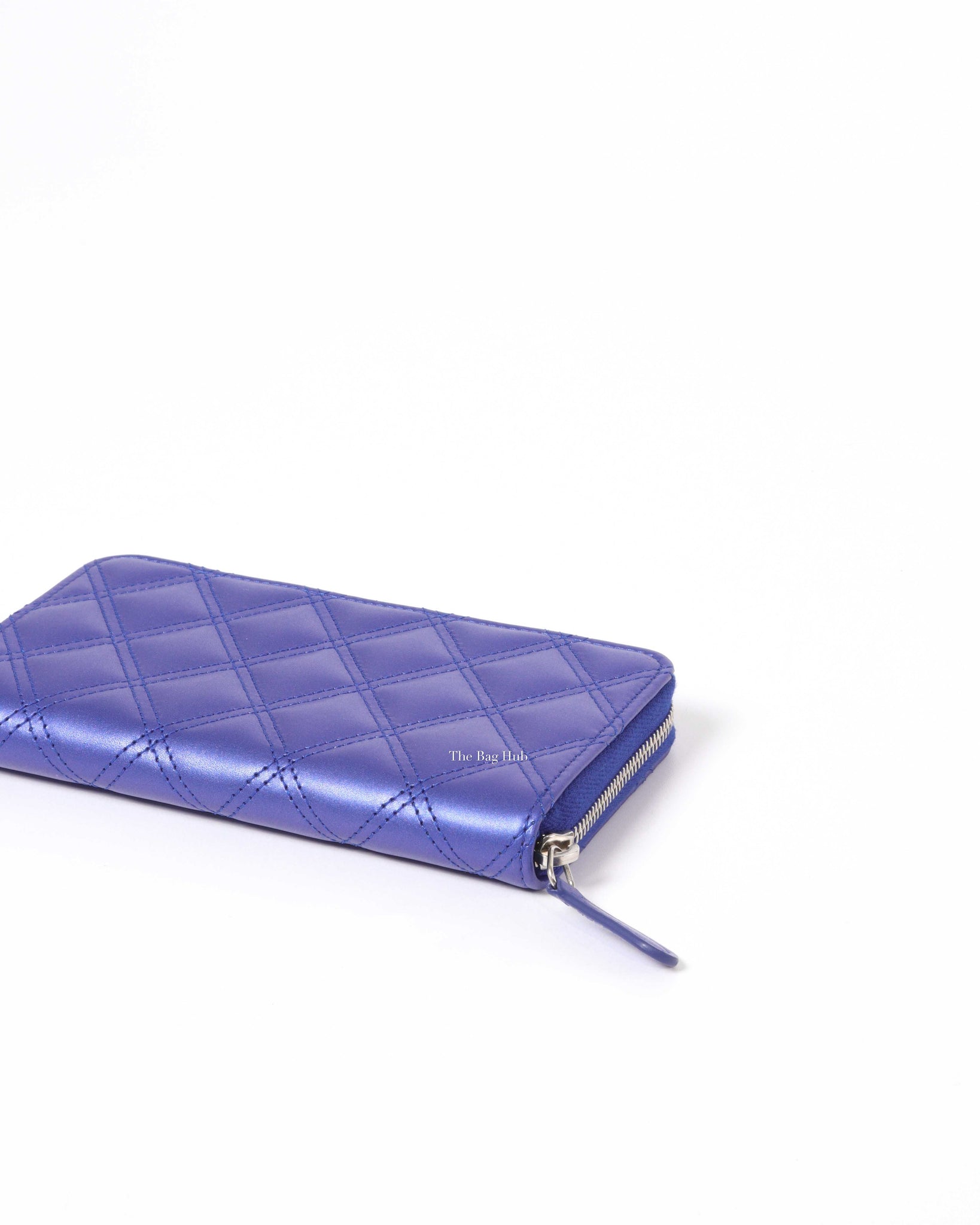 Chanel Metallic Blue/Violet Quilted Lambskin Small Zip Around Wallet
