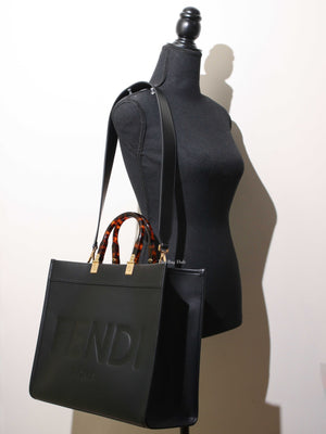 Fendi Black Sunshine Medium Shopper Tote Bag