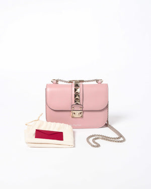 Valentino Garavani Pink Leather Rockstud Glam Lock Small Flap Bag