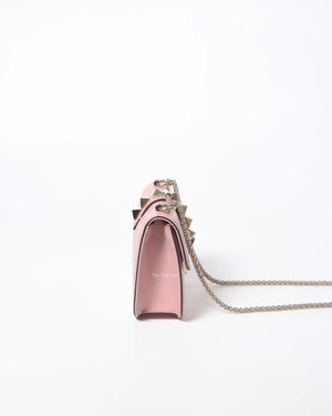 Valentino Garavani Pink Leather Rockstud Glam Lock Small Flap Bag