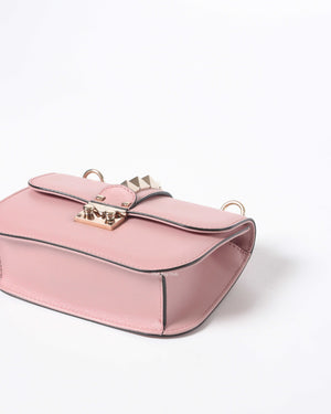 Valentino Garavani Pink Leather Rockstud Glam Lock Small Flap Bag