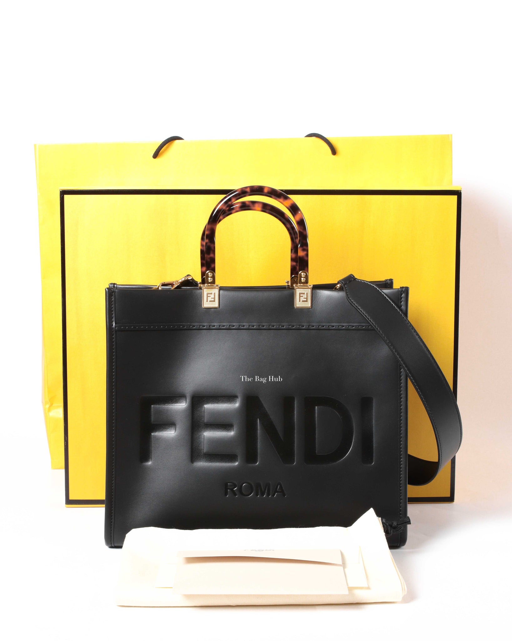 Fendi Black Sunshine Medium Shopper Tote Bag