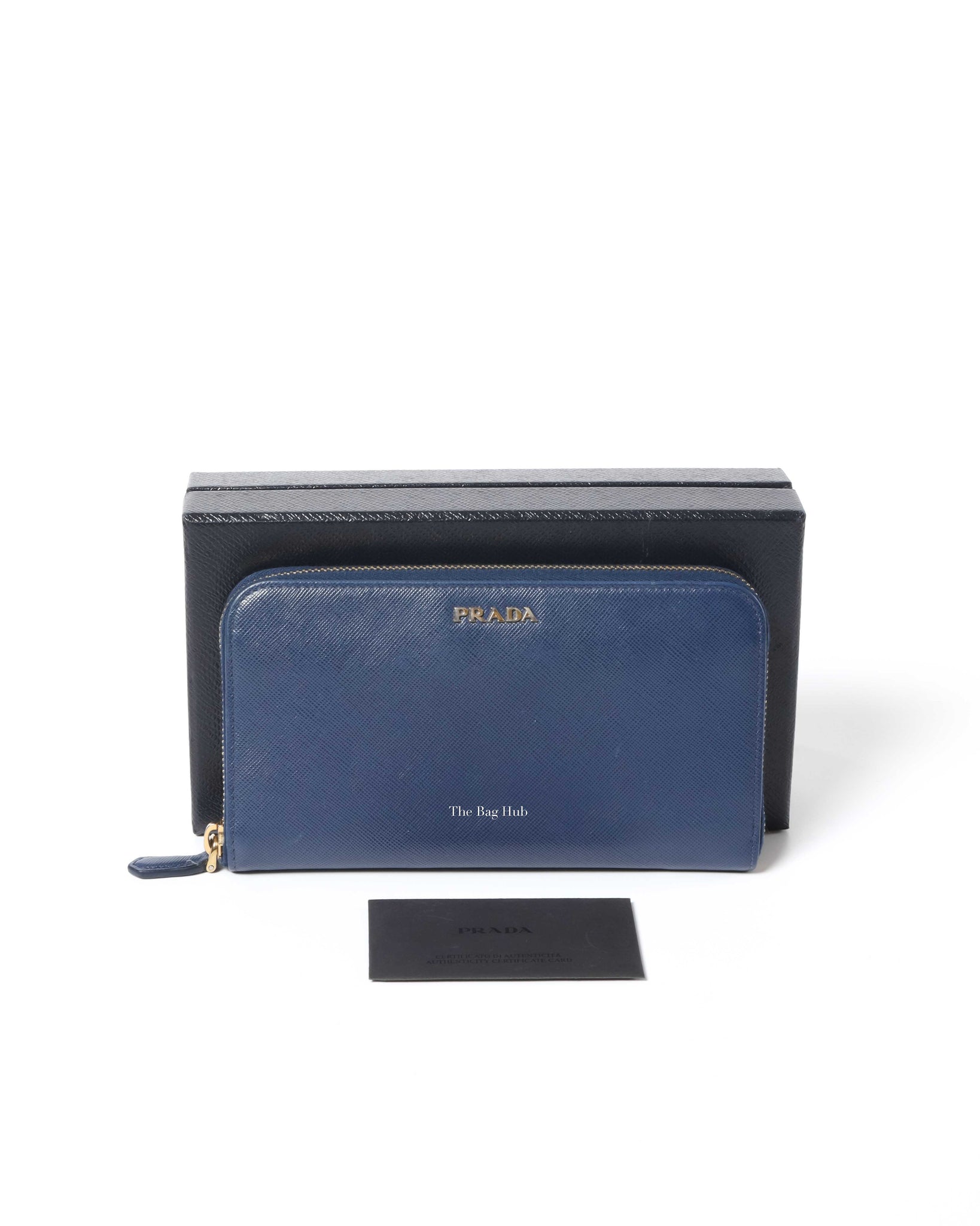 Prada Bluette Saffiano Long Zip Around Wallet 1M0506