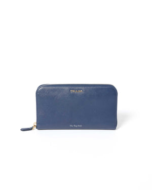 Prada Bluette Saffiano Long Zip Around Wallet 1M0506
