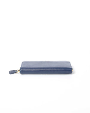 Prada Bluette Saffiano Long Zip Around Wallet 1M0506