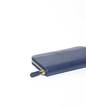 Prada Bluette Saffiano Long Zip Around Wallet 1M0506