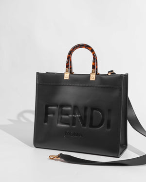 Fendi Black Sunshine Medium Shopper Tote Bag
