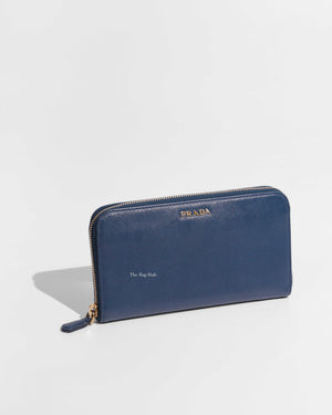 Prada Bluette Saffiano Long Zip Around Wallet 1M0506