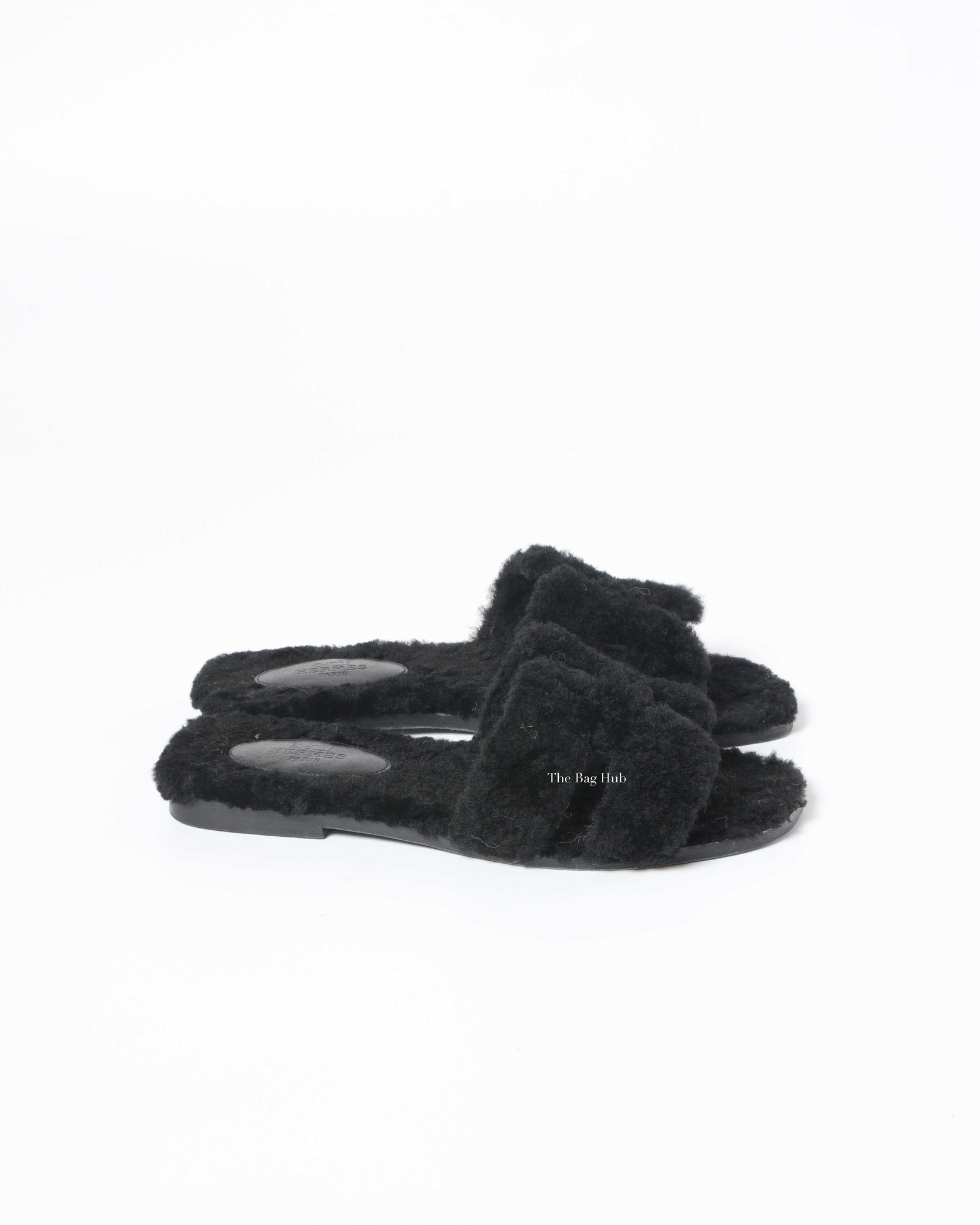 Hermes Oran Sandals Black Epsom Leather Size 37 - Wornright