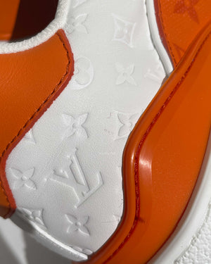 Louis Vuitton Orange Monogram/Calfskin Embosssed Leather Trainer Sneakers Size 8-10