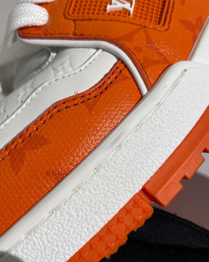 Louis Vuitton Orange Monogram/Calfskin Embosssed Leather Trainer Sneakers Size 8-12