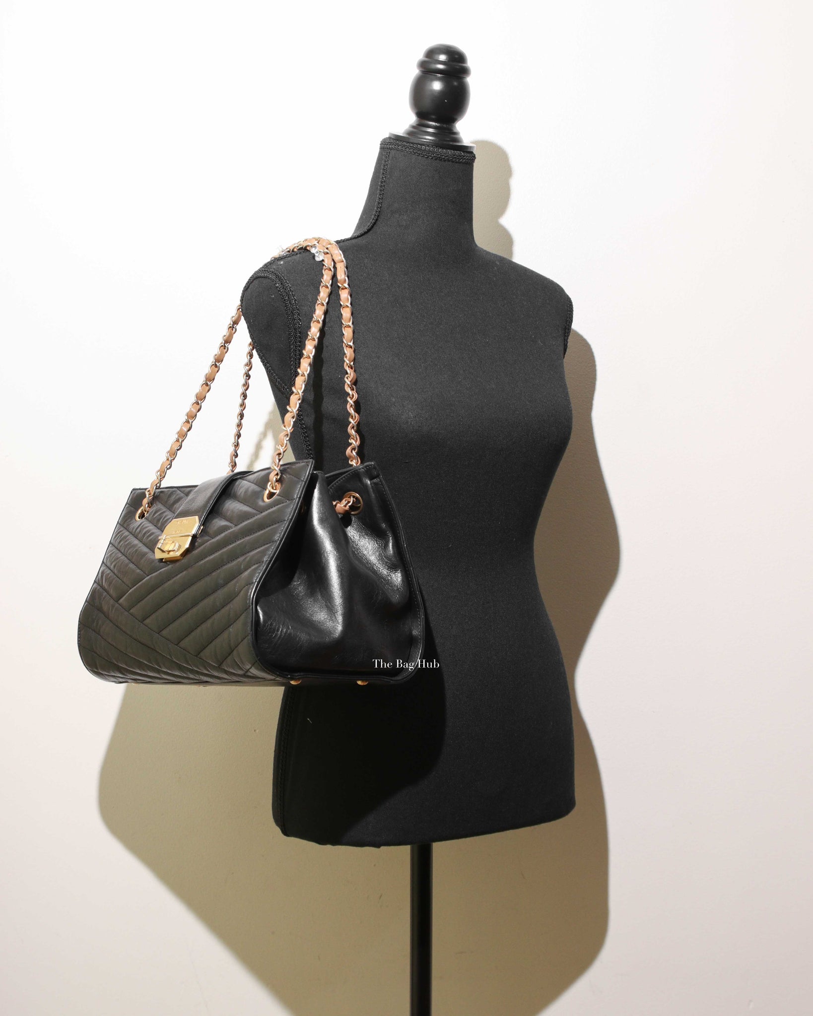 Chanel Black Chevron Gabrielle Medium Tote Bag