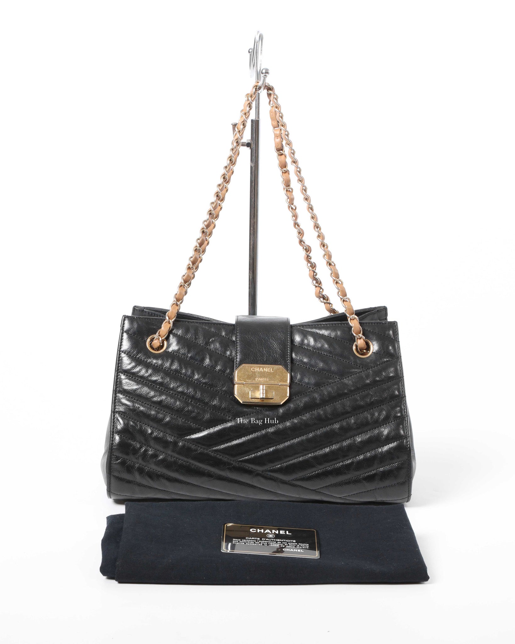 Chanel Black Chevron Gabrielle Medium Tote Bag