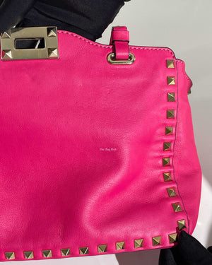 Valentino Hot Pink Leather Rockstud Small Trapeze Bag-15