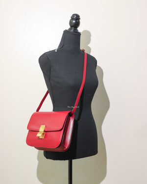 Celine Red Calfskin Leather Classic Medium Box Bag