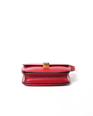 Celine Red Calfskin Leather Classic Medium Box Bag