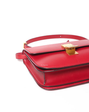 Celine Red Calfskin Leather Classic Medium Box Bag