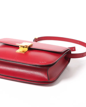 Celine Red Calfskin Leather Classic Medium Box Bag