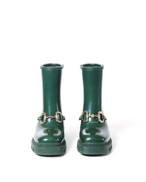 Gucci Green Accent Rubber Horsebit Rain Boots Size 37