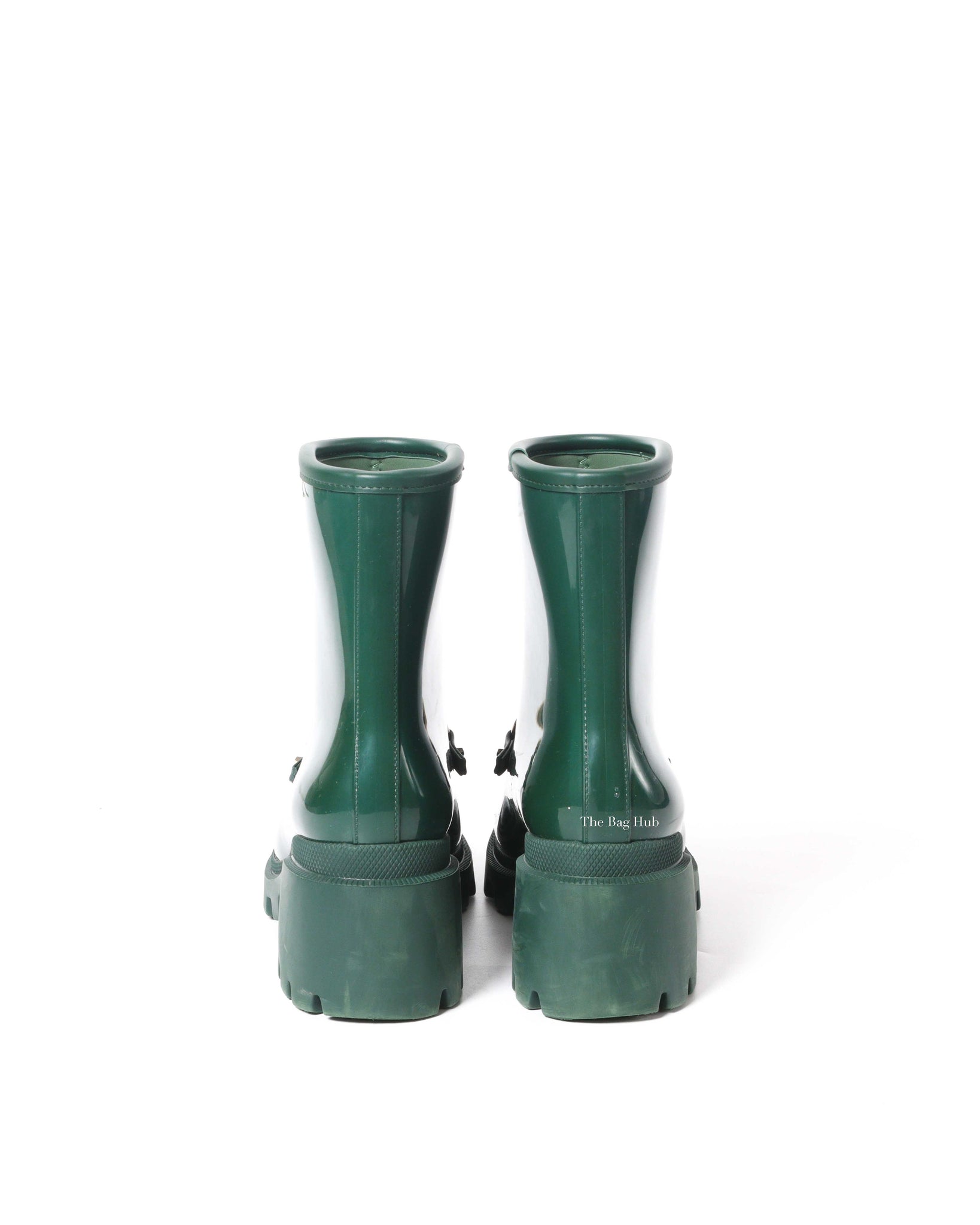 Gucci Green Accent Rubber Horsebit Rain Boots Size 37