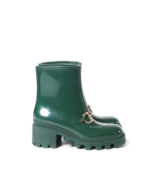 Gucci Green Accent Rubber Horsebit Rain Boots Size 37