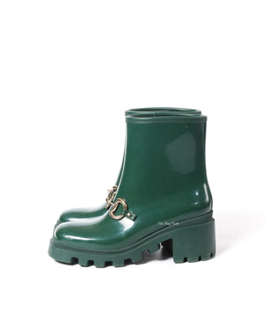 Gucci Green Accent Rubber Horsebit Rain Boots Size 37