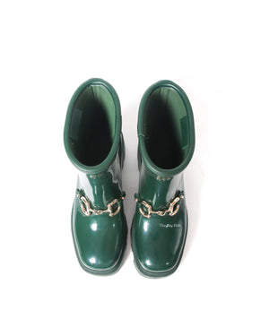 Gucci Green Accent Rubber Horsebit Rain Boots Size 37