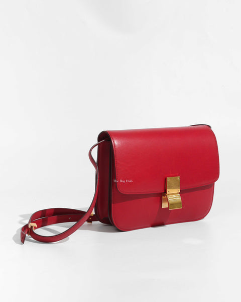 Celine Red Calfskin Leather Classic Medium Box Bag Designer