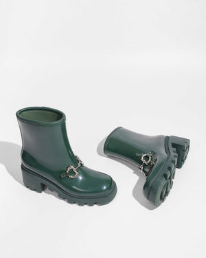Gucci Green Accent Rubber Horsebit Rain Boots Size 37
