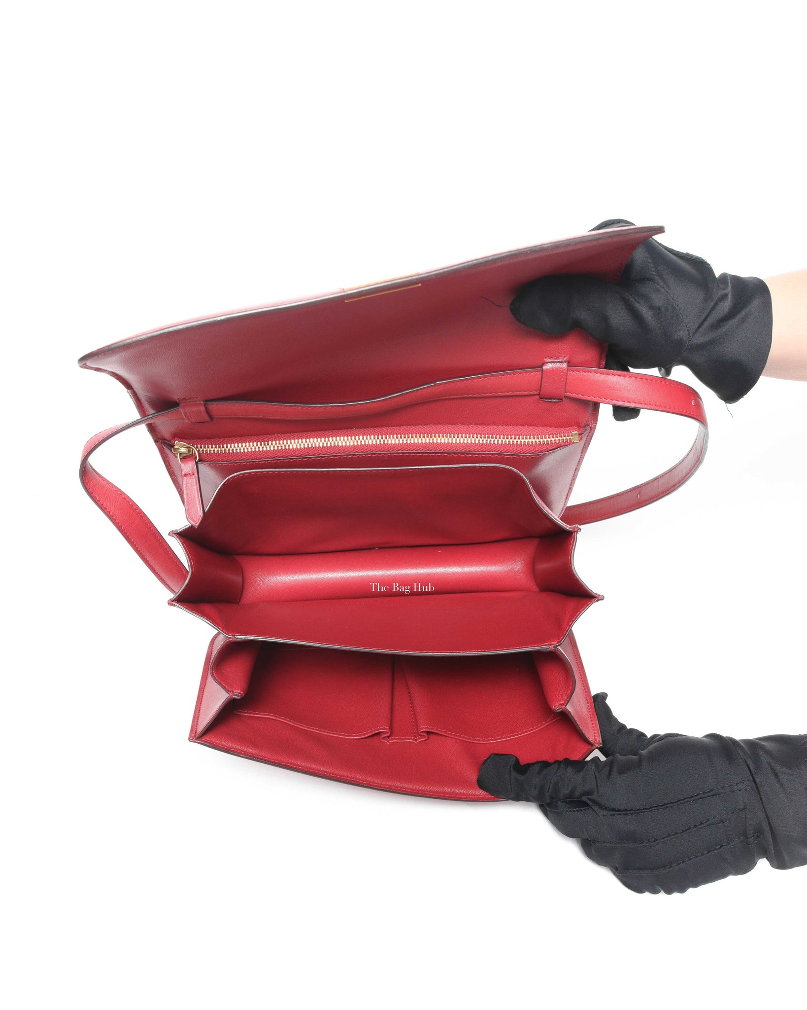 Celine Red Calfskin Leather Classic Medium Box Bag