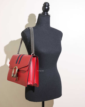 Gucci Red Web Dionysus Shoulder Flap Bag with Two-Toned Hardware-12