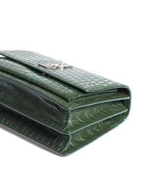 Saint Laurent Green Croc Embossed Leather Medium Sunset Shoulder Bag-8