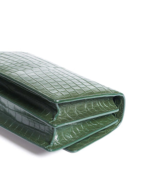 Saint Laurent Green Croc Embossed Leather Medium Sunset Shoulder Bag-10