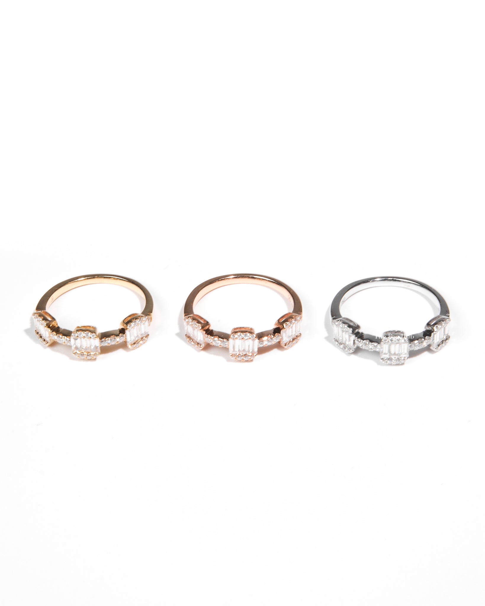 Tricolor Gold and Diamond Stackable Rings 18K HK Setting