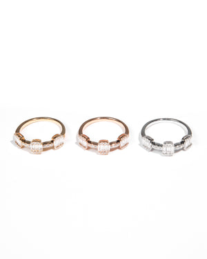 Tricolor Gold and Diamond Stackable Rings 18K HK Setting