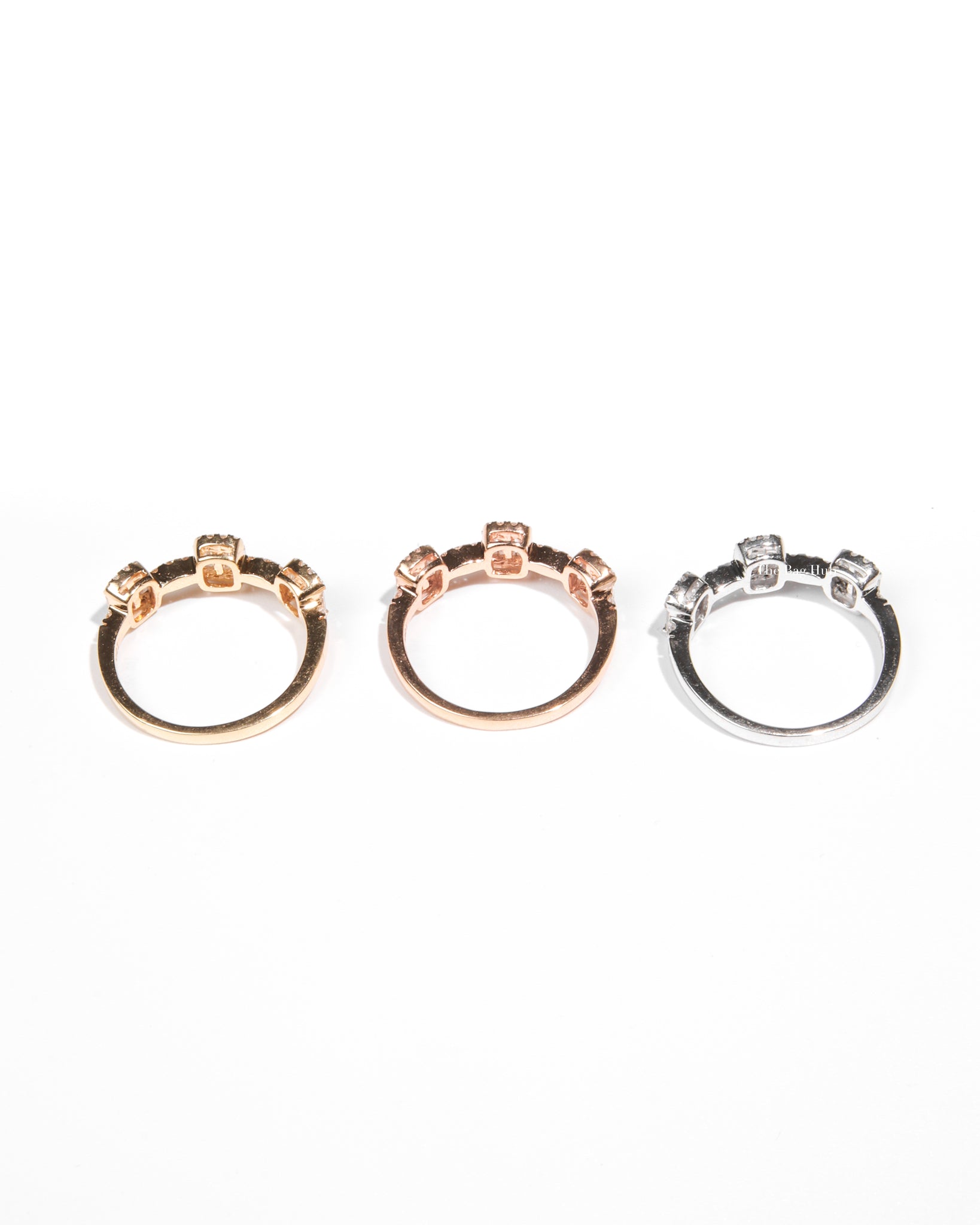 Tricolor Gold and Diamond Stackable Rings 18K HK Setting