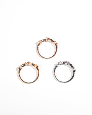 Tricolor Gold and Diamond Stackable Rings 18K HK Setting