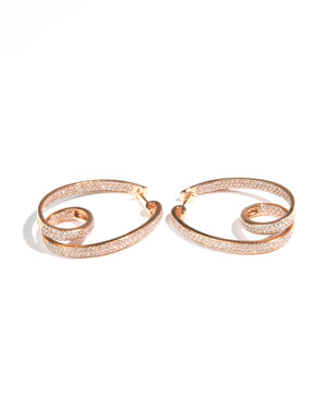 Loop Rose Gold and Diamond Hoop Earrings 18K HK Setting 3.3cm Diameter