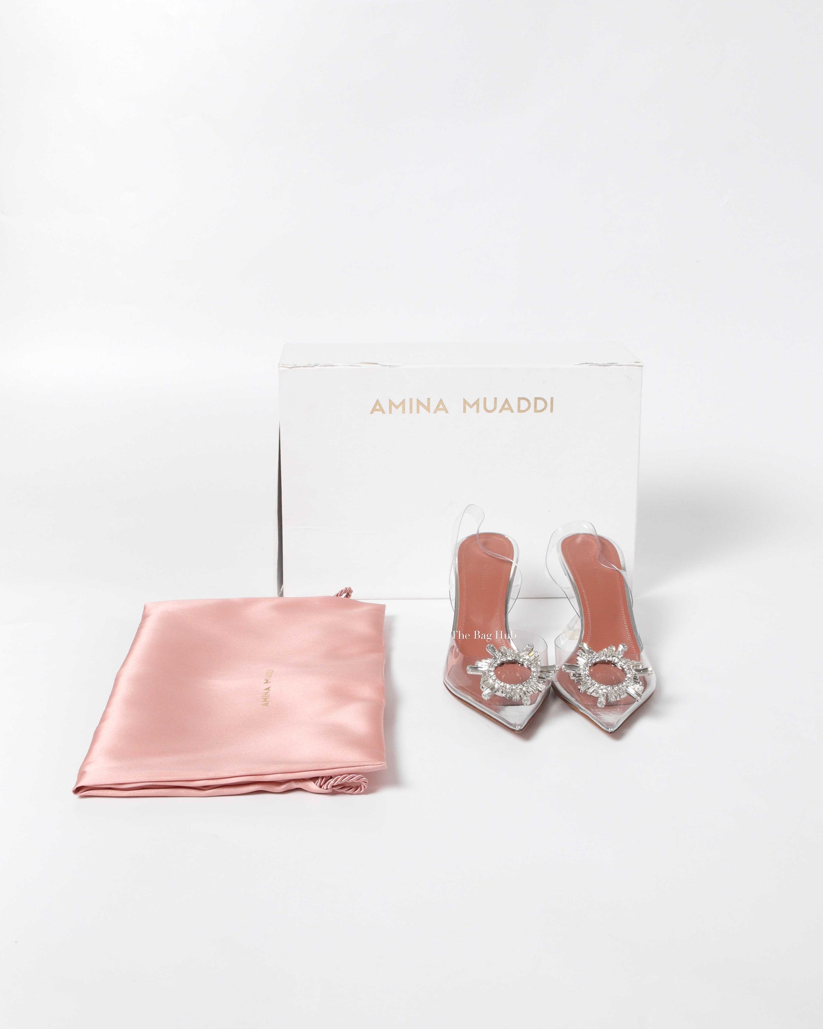 Amina Muaddi Transparent PVC Belgum Glass 70mm Slingback Size 37-9