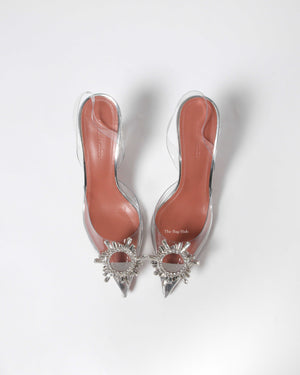Amina Muaddi Transparent PVC Belgum Glass 70mm Slingback Size 37-4