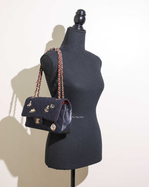 Chanel Navy Blue Wool Paris-Hamburg Charms Classic Double Flap Bag GHW
