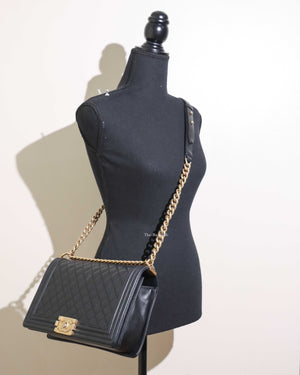 Chanel Black Caviar Quilted Large Le Boy Bag GHW