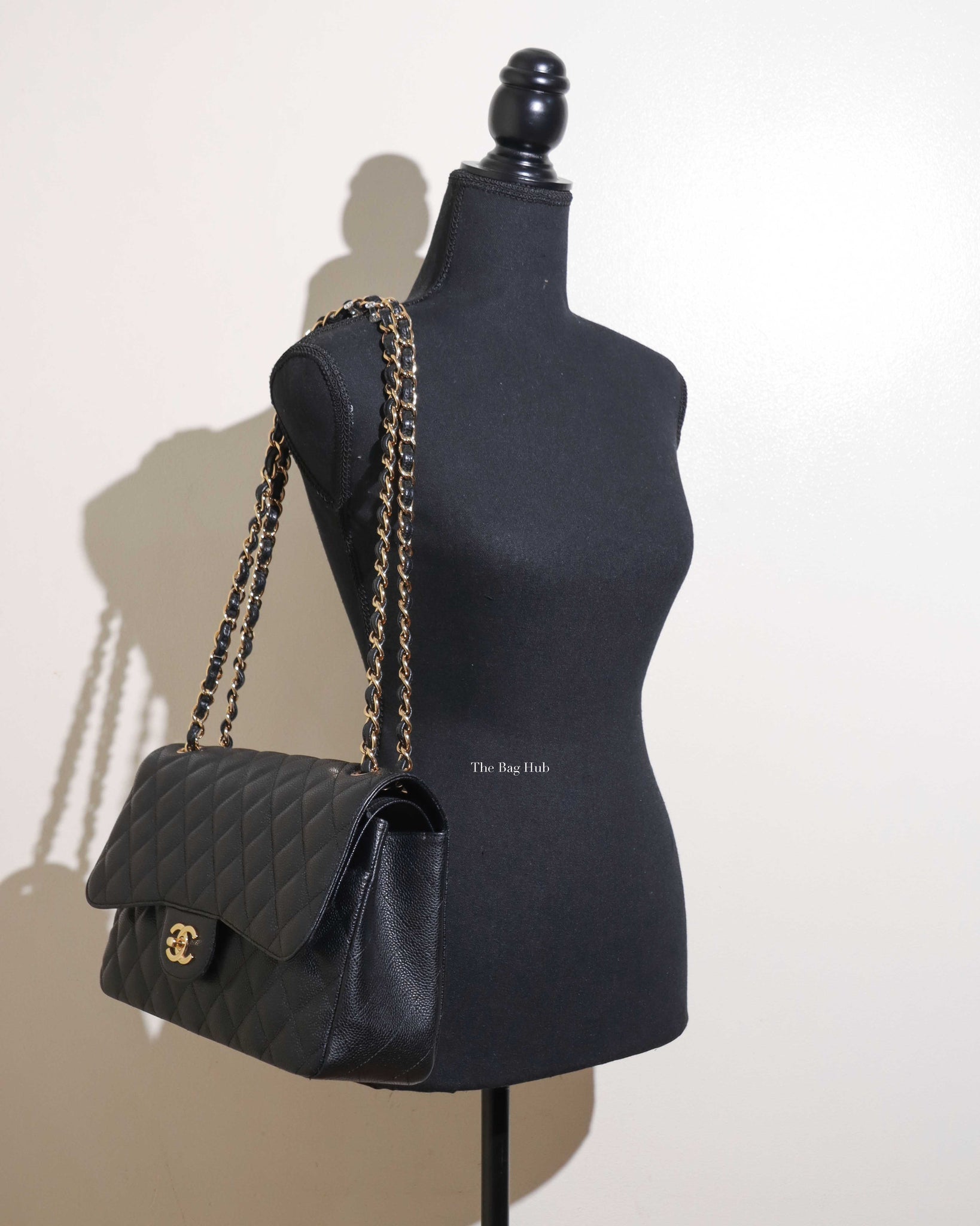 Chanel Black Quilted Caviar Leather Jumbo Classic Double Flap Bag