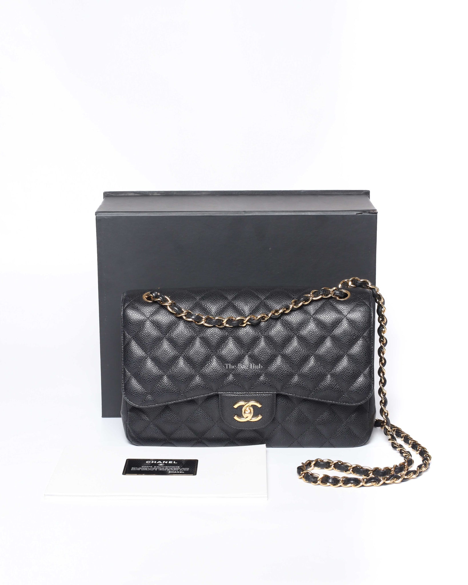 Chanel Black Quilted Caviar Leather Jumbo Classic Double Flap Bag