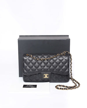 Chanel Black Quilted Caviar Leather Jumbo Classic Double Flap Bag
